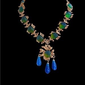 18K GP Vintage Paris coloured glaze lapis lazuli necklace